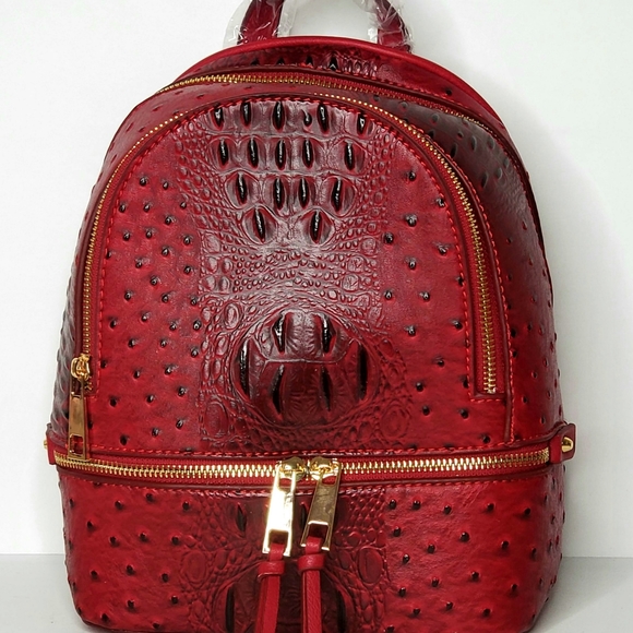 Mini Red Ostrich Embossed Backpack / Wallet - Picture 2 of 9